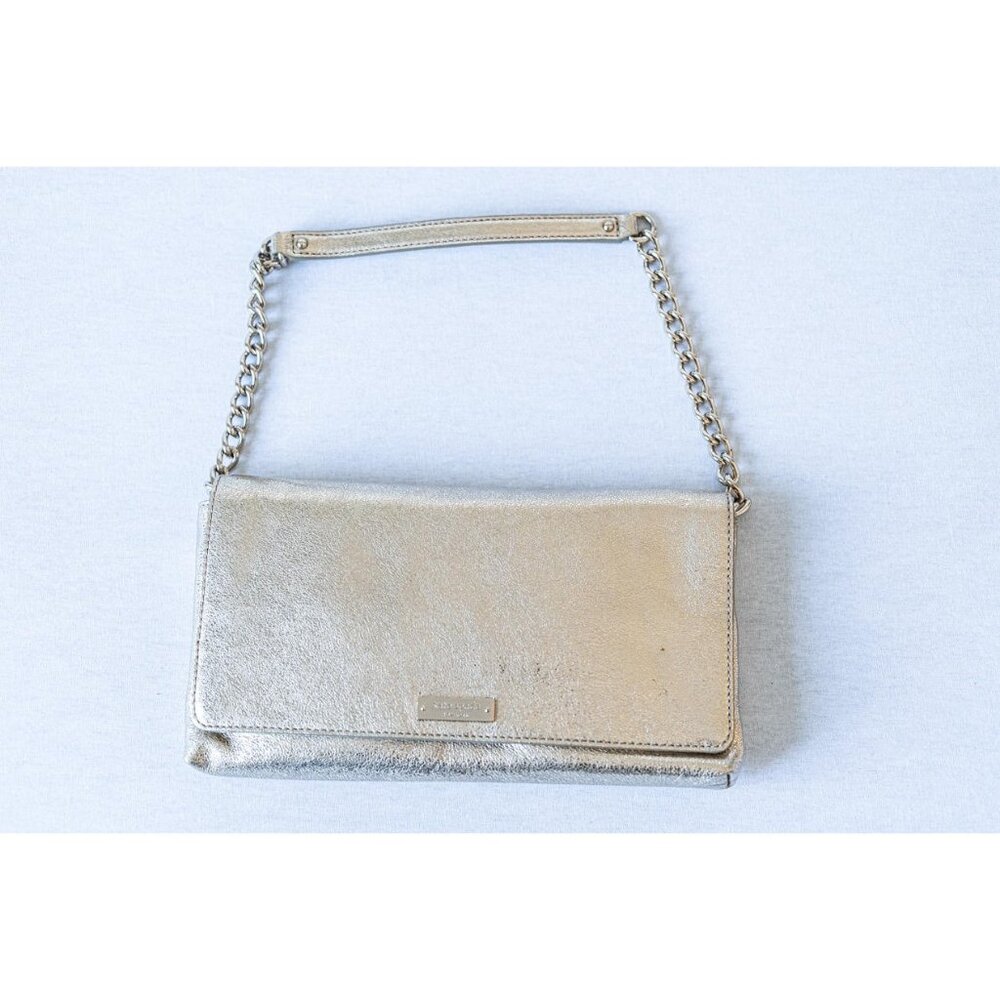 Kate Spade Womens Shoulder Bag Clutch Purse Metallic Gold Leather Chain Strap